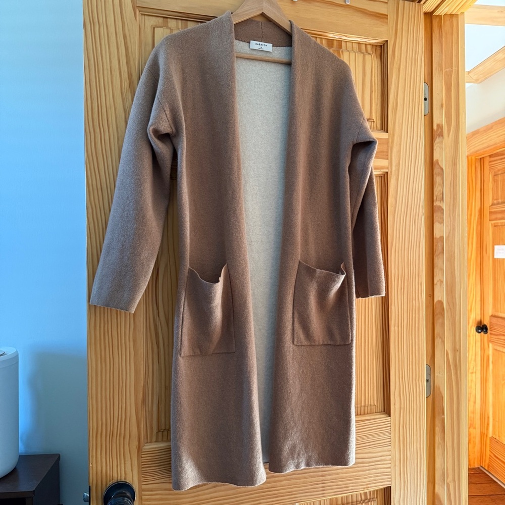 Aritzia Babaton Lance Longline Cardigan Camel Birch Brown Wool Size Small